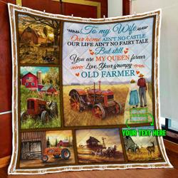 Personalized To My Wife, You Are My Queen Forever Farmer Quilt Blanket and Home Decor