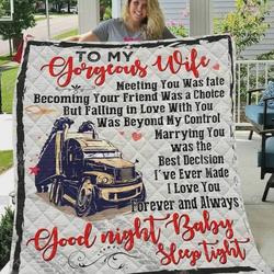 Personalized Truck To My Wife Quilt Blanket I Love You Forever And Always Great Customized Blanket Gifts For Birthday Christmas Thanksgiving and Home Decor
