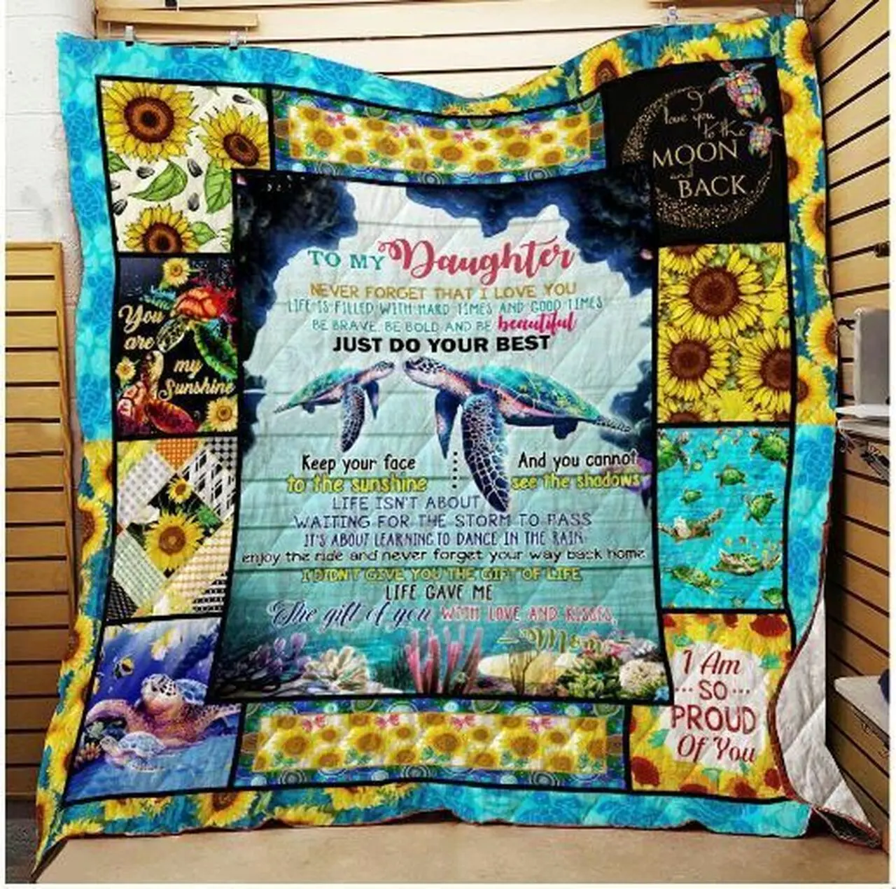 Personalized Turtle To My Daughter From Mom Never Forget That I Love You Quilt Blanket Great Customized Gifts For Birthday Christmas Thanksgiving and Home Decor