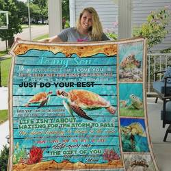 Personalized Turtle To My Son Quilt Blanket From Mom Never Forget That I Love You Great Customized Blanket Gifts For Birthday Christmas Thanksgiving and Home Decor