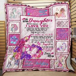 Personalized Unicorn To My Daughter From Mom My Little Girl Forever Quilt Blanket Great Customized Gifts For Birthday Christmas Thanksgiving and Home Decor