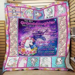 Personalized Unicorn To My Granddaughter From Grandma Once Upon A Time Quilt Blanket Great Customized Gifts For Birthday Christmas Thanksgiving and Home Decor