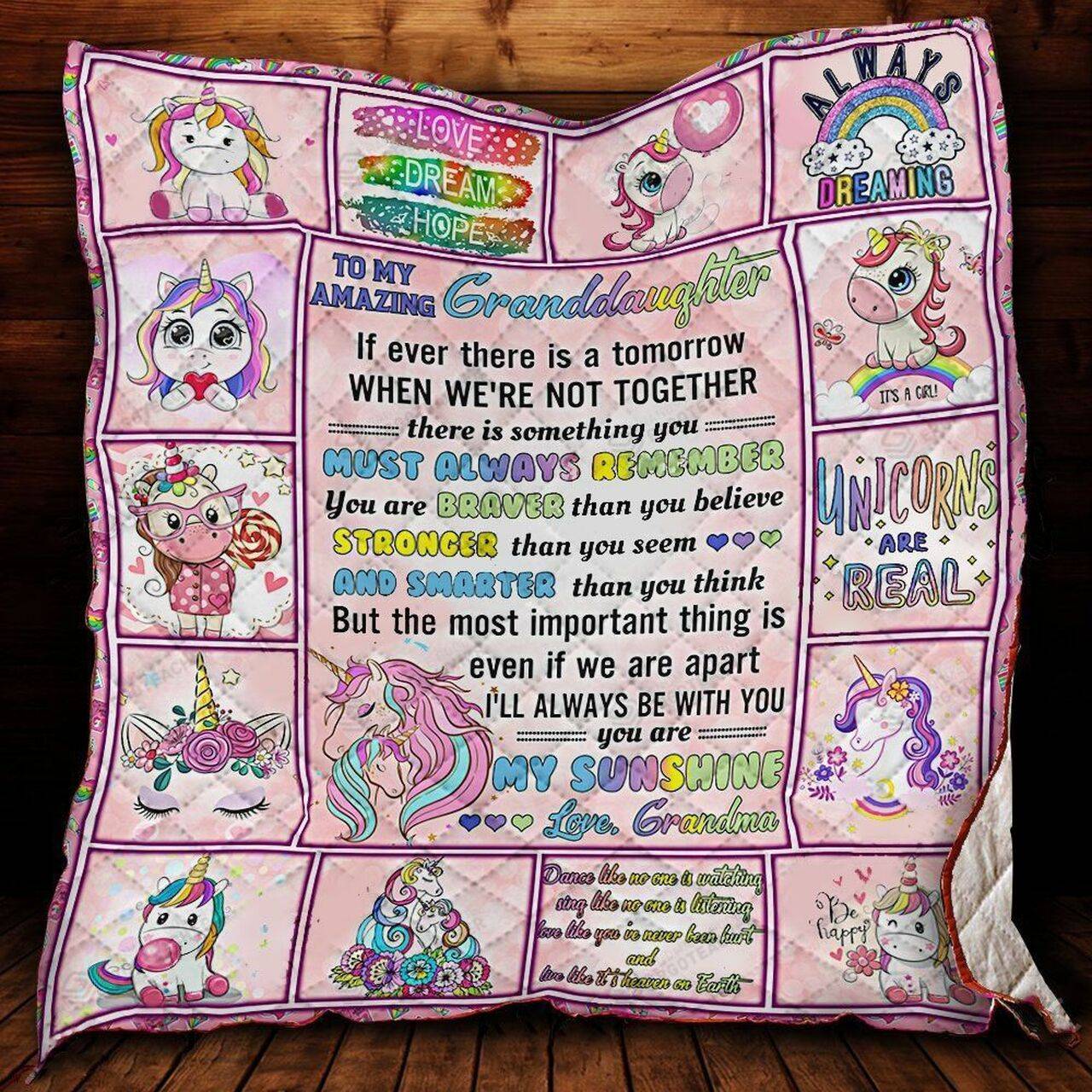 Personalized Unicorn To My Granddaughter From Grandma You Are My Sunshine Quilt Blanket Great Customized Gifts For Birthday Christmas Thanksgiving and Home Decor