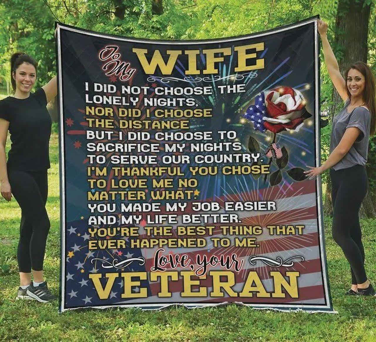 Personalized Veteran To My Wife Quilt Blanket From Husband You Are The Best Thing That Ever Happened To Me Great Customized Blanket Gifts For Birthday Christmas Thanksgiving and Home Decor