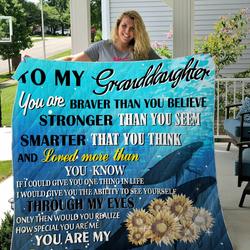 Personalized Whale To My Granddaughter From Grandma You Are Braver Than You Believe Quilt Blanket Great Customized Gifts For Birthday Christmas Thanksgiving Perfect Gifts For Whale Lover and Home Decor