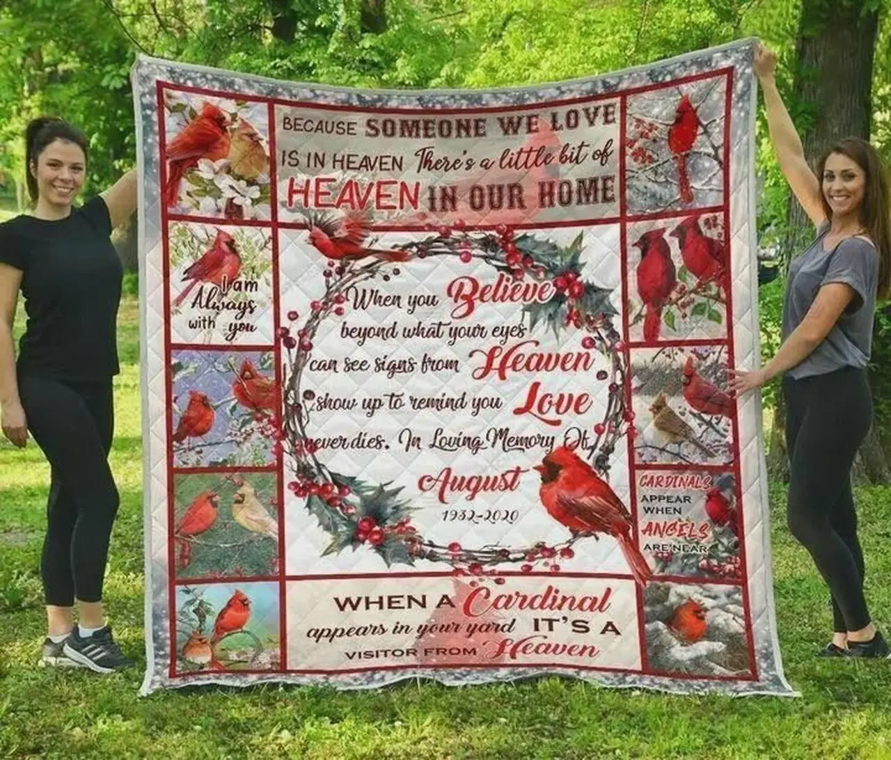 Personalized When A Cardinal Appear In Your Yard ItS A Visitor From Heaven Quilt Blanket Great Customized Blanket Gifts For Birthday Christmas Thanksgiving and Home Decor