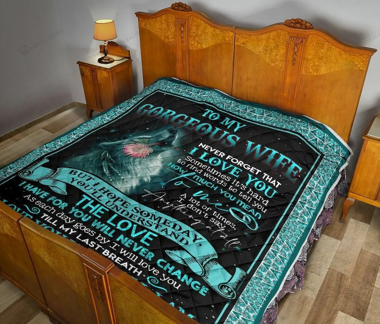 Personalized Wolf And Flower To My Wife From Husband How Much You Mean To Me Quilt Great Customized Gifts For Birthday Christmas Thanksgiving MotherS Day and Home Decor