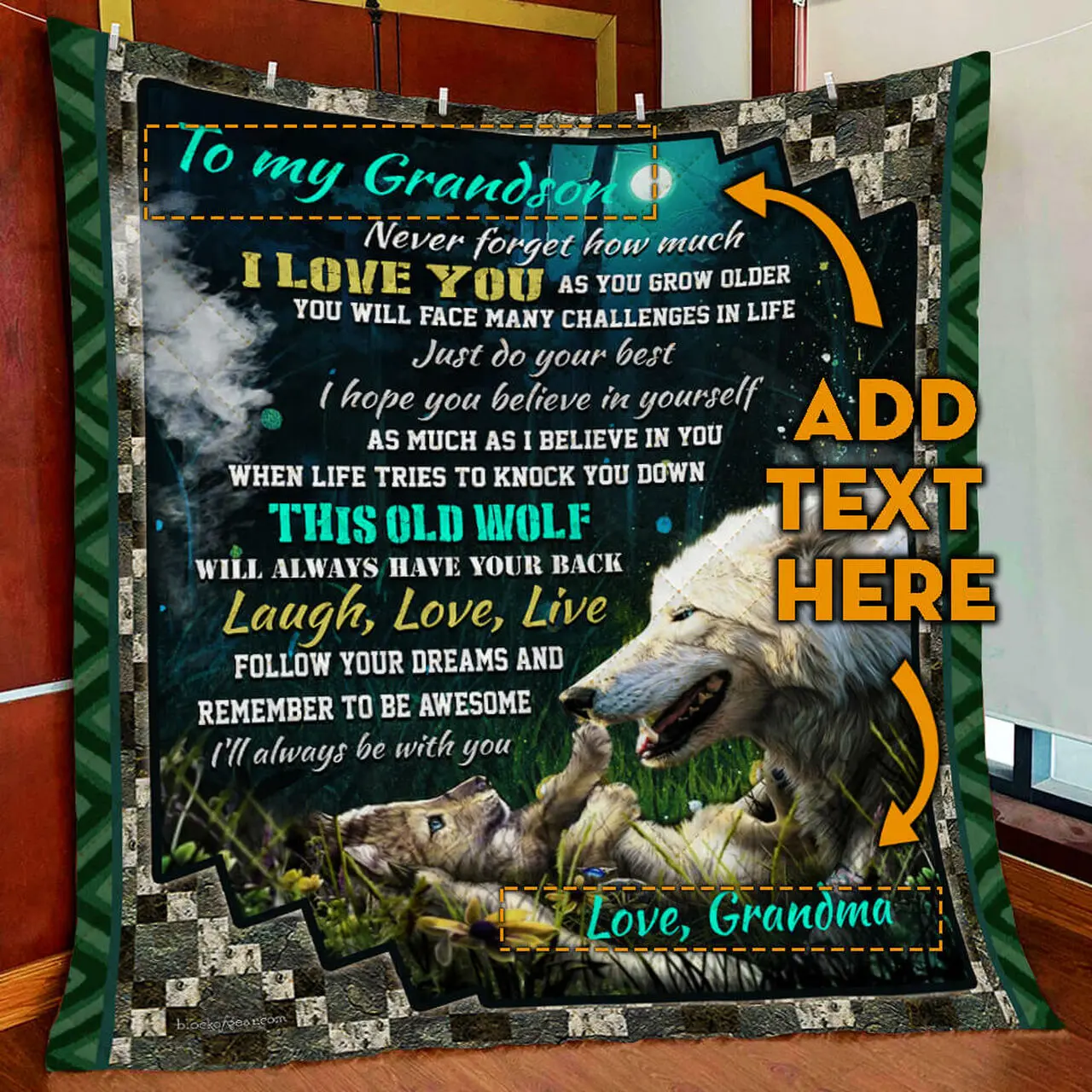Personalized Wolf Boy Quilt Blanket and Home Decor