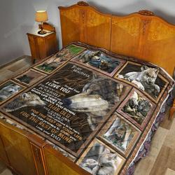Personalized Wolf Family From Dad To My Daughter Love You For The Rest Of Mine Quilt Meaningful Gifts For Her Great Customized Gifts For Birthday Christmas Thanksgiving Perfect Gifts For Wolf Lover and Home Decor