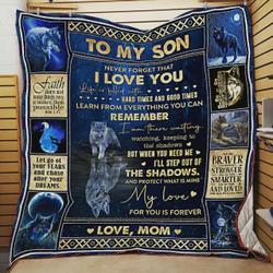 Personalized Wolf Family To My Son Quilt Blanket From Mom My Love For You Is Forever Great Customized Blanket Gifts For Birthday Christmas Thanksgiving and Home Decor