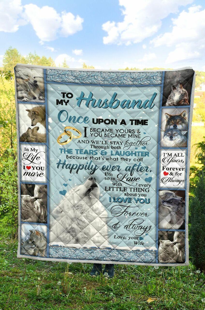 Personalized Wolf To My Husband Quilt Blanket From Wife I Love You Forever And Always Great Customized Blanket Gifts For Birthday Christmas Thanksgiving and Home Decor