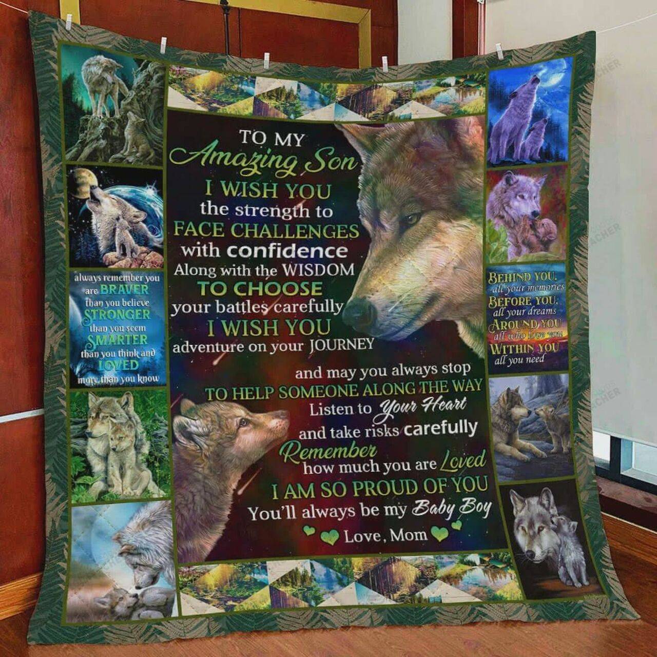 Personalized Wolf To My Son Quilt Blanket From Mom I Am So Proud Of You Great Customized Blanket Gifts For Birthday Christmas Thanksgiving and Home Decor