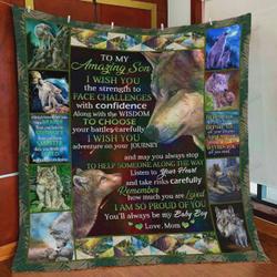 Personalized Wolf To My Son Quilt Blanket From Mom I Am So Proud Of You Great Customized Blanket Gifts For Birthday Christmas Thanksgiving and Home Decor