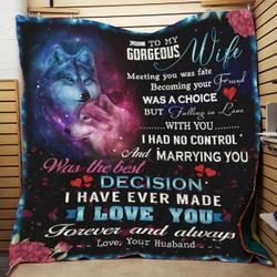 Personalized Wolf To My Wife From Husband Meeting You Was Fate Quilt Blanket Great Customized Gifts For Birthday Christmas Thanksgiving Wedding ValentineS Day and Home Decor