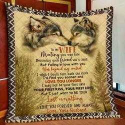 Personalized Wolf To My Wife Quilt Blanket From Husband I Love You Forever And Always Great Customized Blanket Gifts For Birthday Christmas Thanksgiving and Home Decor