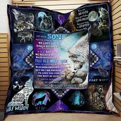 Personalized Wolf To Our Son Quilt Blanket You Will Always Be Our Baby Boy Great Customized Blanket Gifts For Birthday Christmas Thanksgiving and Home Decor