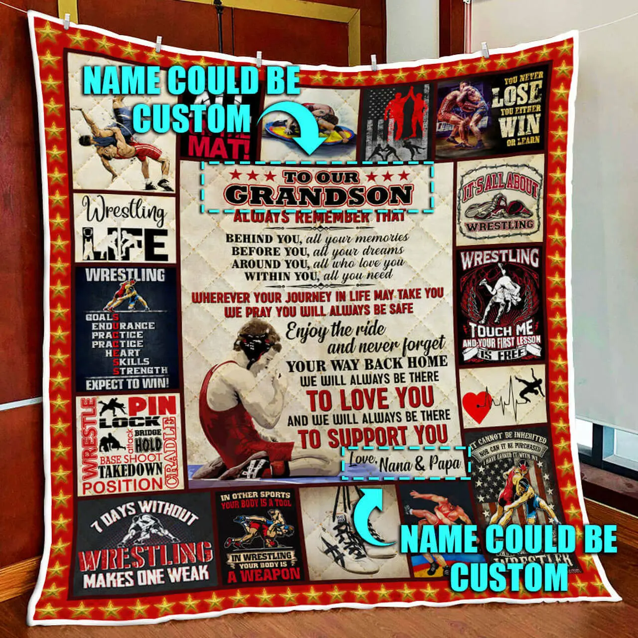 Personalized Wrestling Quilt Blanket and Home Decor