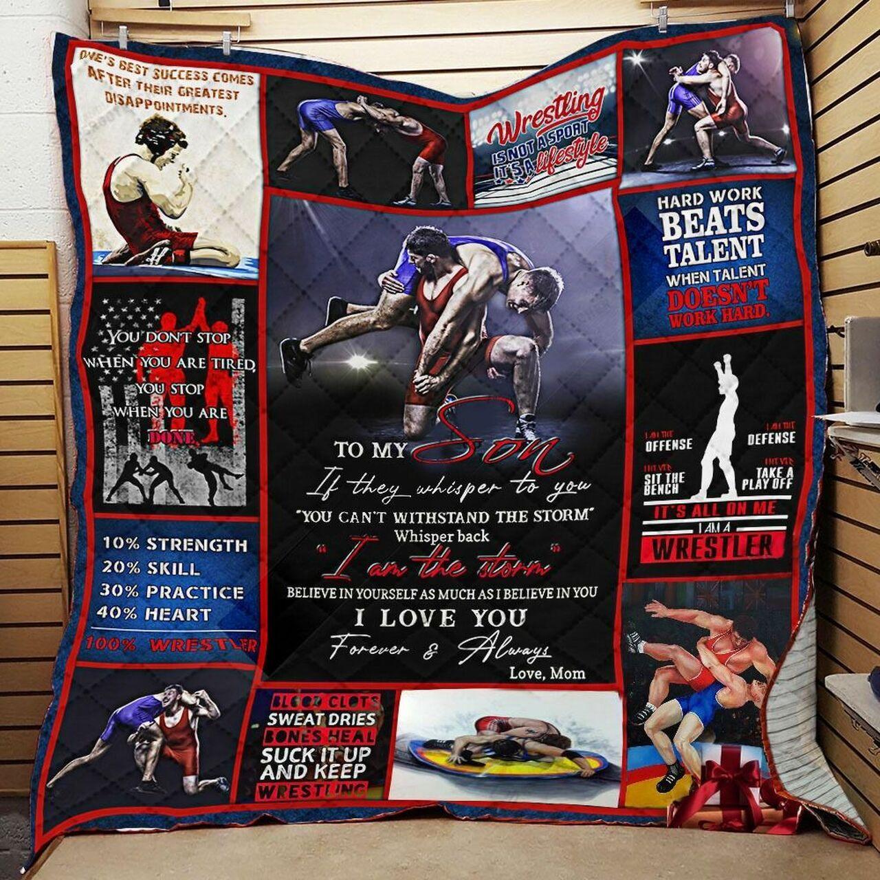 Personalized Wrestling To My Son From Mom I Love You Forever And Always Quilt Blanket Great Customized Gifts For Birthday Christmas Thanksgiving and Home Decor
