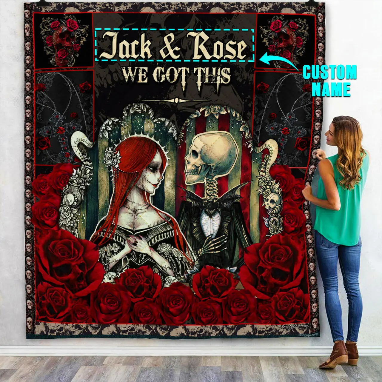 Personalized You And Me We Got This Skull Couple Quilt Blanket and Home Decor