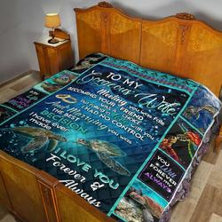 Personalzed Sea Turtle Couple To My Gorgeous Wife From Husband Forever Be My Always Quilt Great Customized Gifts For Birthday Christmas Thanksgiving MotherS Day and Home Decor