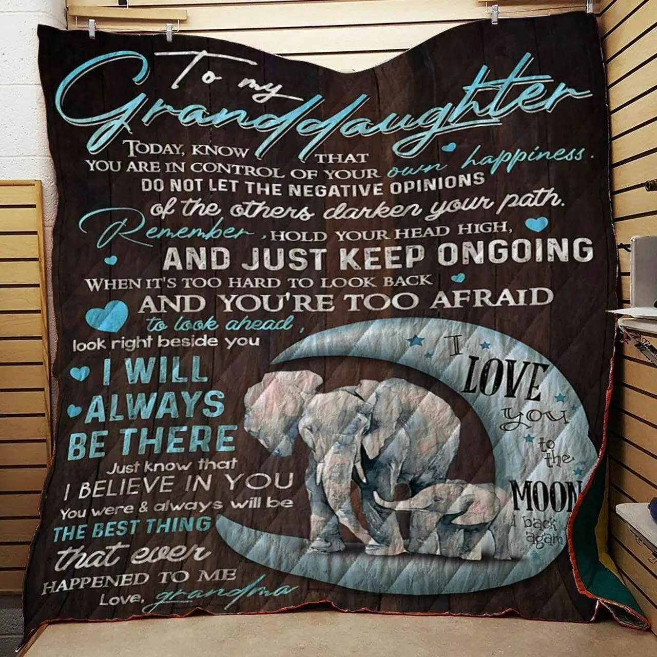 Personlized Elephant To My Granddaughter From Grandma I Will Always Be There Quilt Blanket Great Customized Gifts For Birthday Christmas Thanksgiving and Home Decor