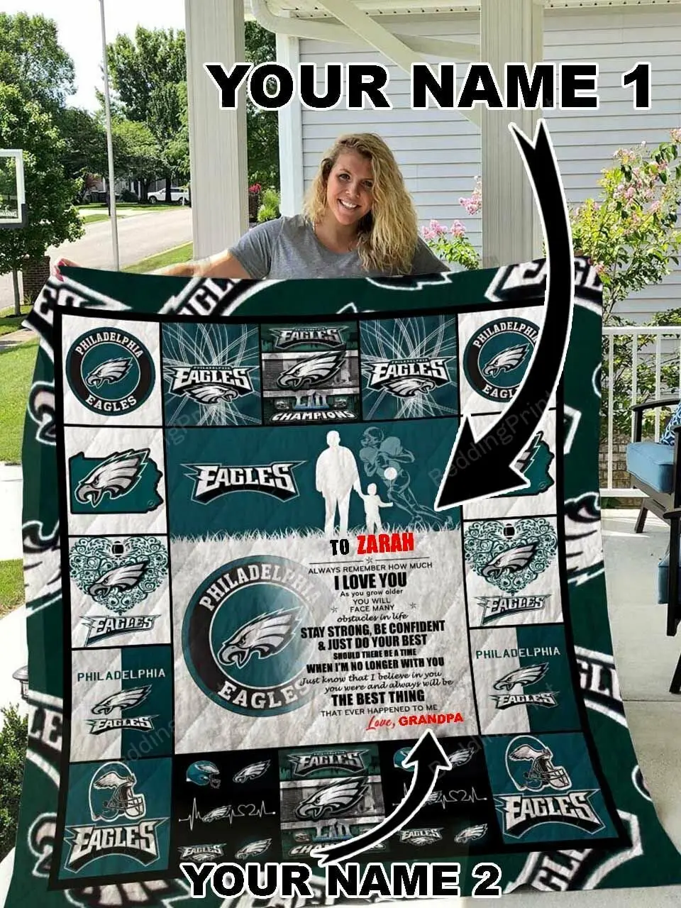 Philadelphia Eagles Personalized Name Quilt Blanket and Home Decor