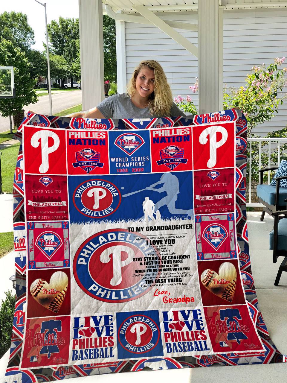 Philadelphia Phillies To My Granddaughter Love Grandpa Personalized Custom Name Quilt Blanket and Home Decor