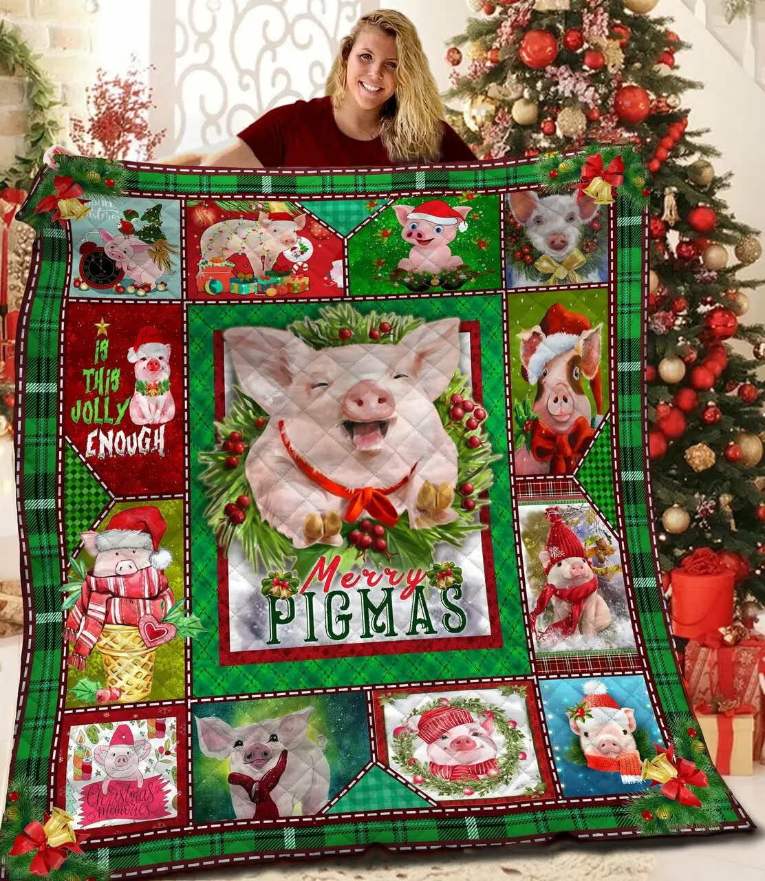 Pig Christmas Bbb221051Mh Quilt Blanket and Home Decor