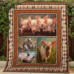 Pig Family Quilt Blanket Great Customized Blanket Gifts For Birthday Christmas Thanksgiving and Home Decor