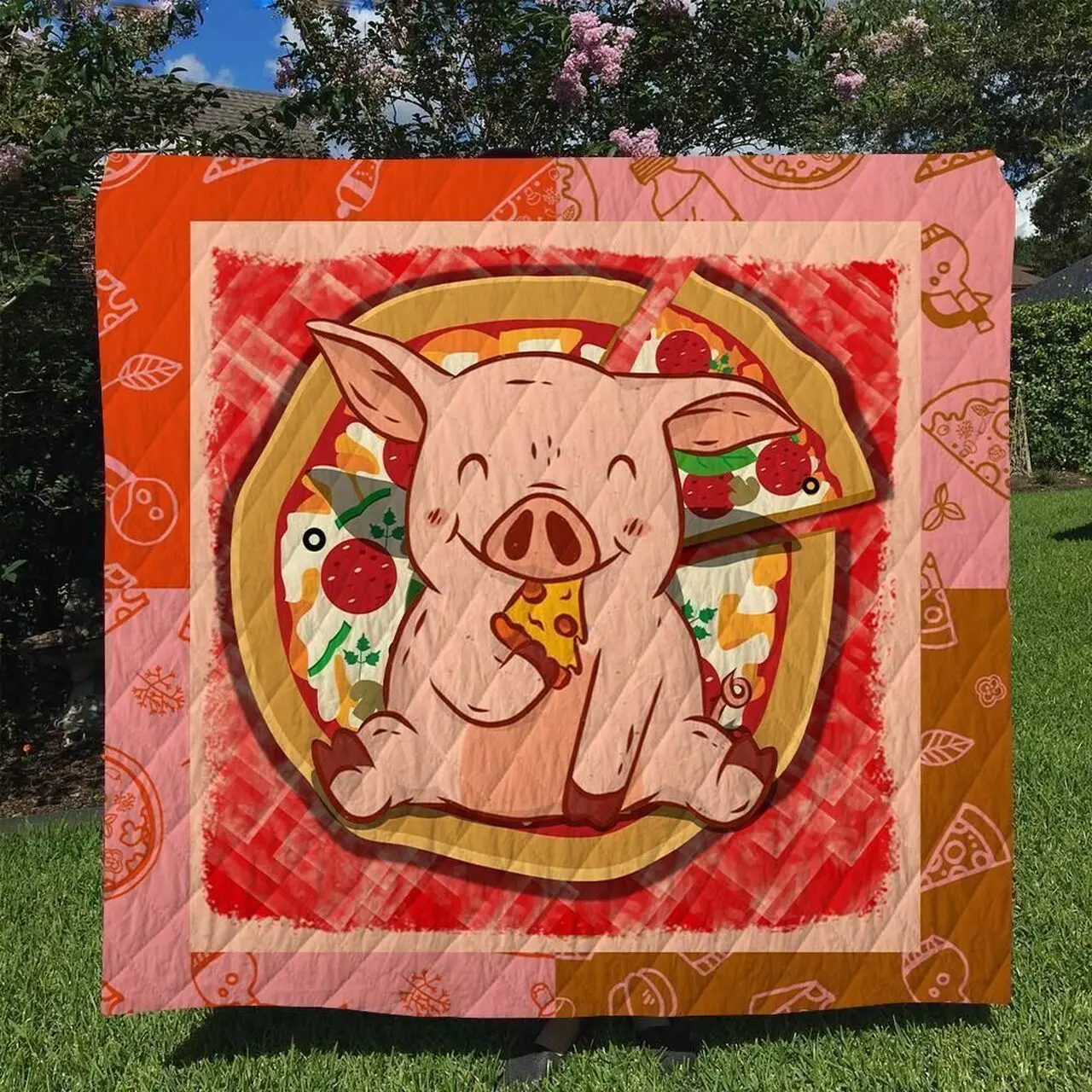 Pig Pizza Funny Quilt Tdhuq and Home Decor