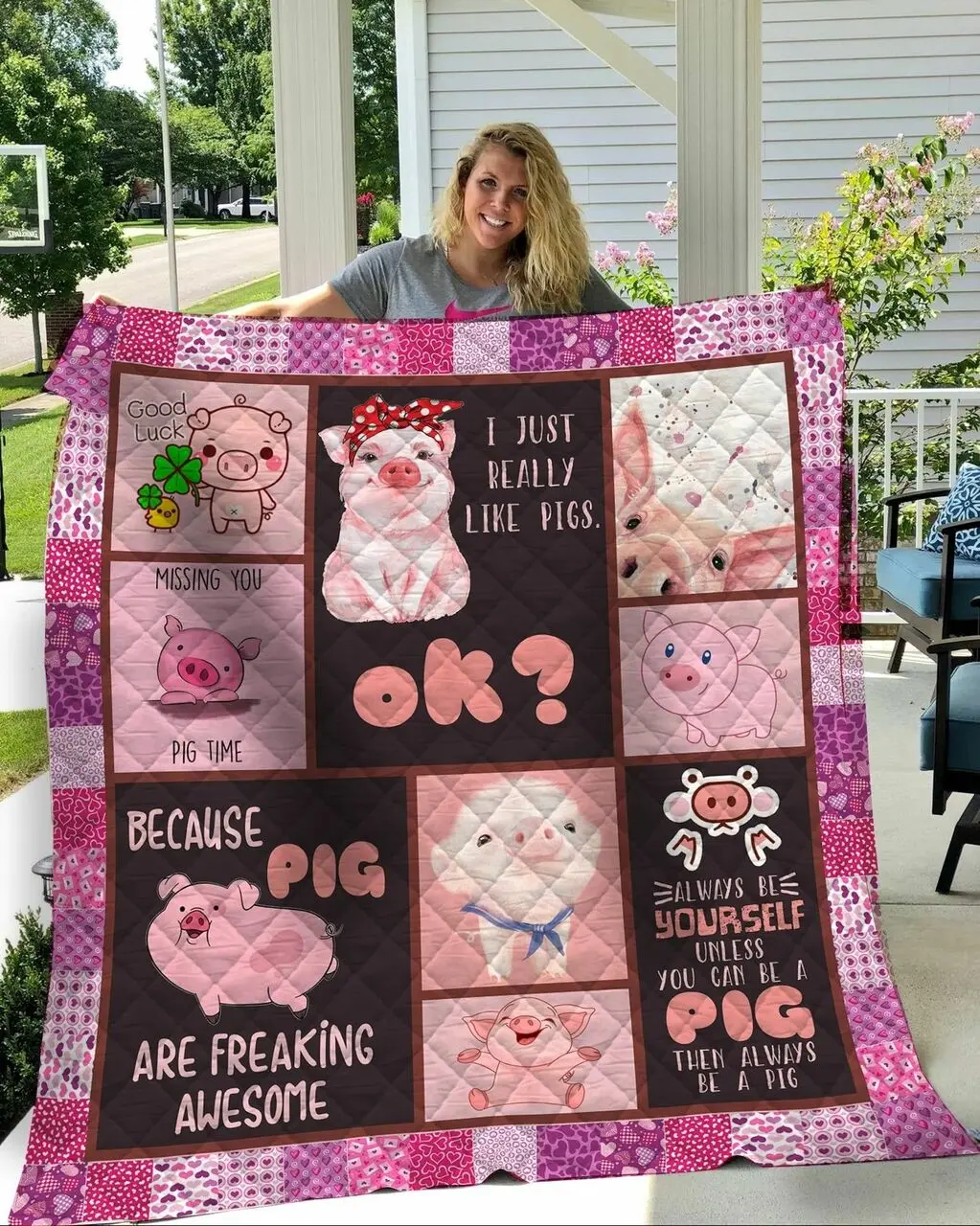 Pig Quilt Blanket Dhc13121437Vt and Home Decor