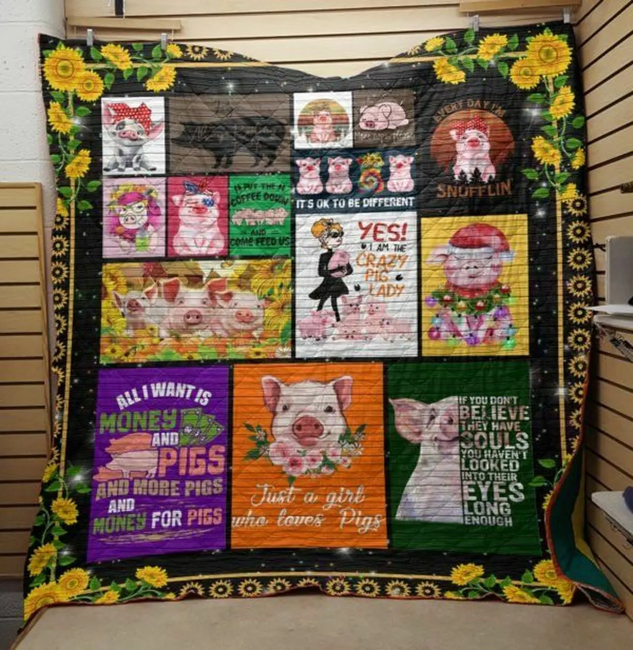 Pig Sunflower Cl14100409Mdq Quilt Blanket and Home Decor