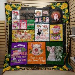 Pig Sunflower Cl14100409Mdq Quilt Blanket and Home Decor