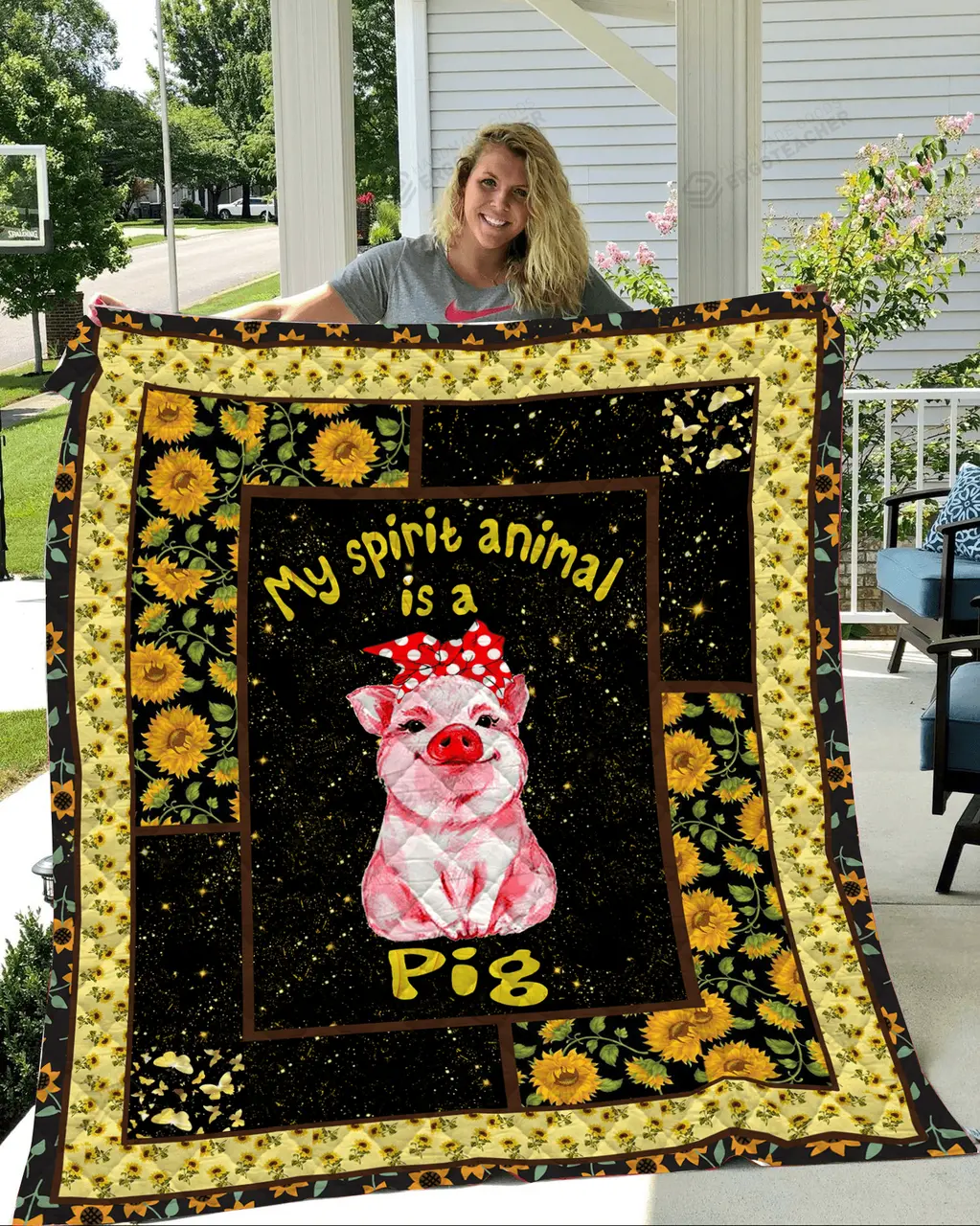 Pig Sunflower My Spririt Animal Is A Pig Quilt Blanket Great Customized Blanket Gifts For Birthday Christmas Thanksgiving and Home Decor