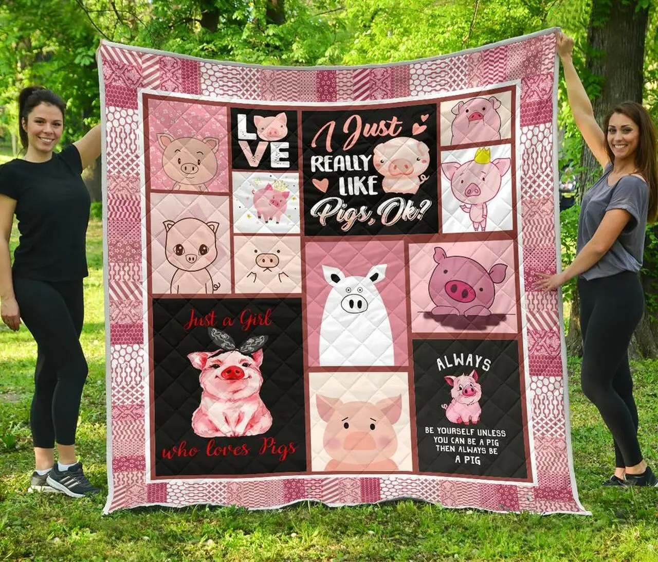 Pigs Girl While Premiun Quilt Blanket Quilt and Home Decor