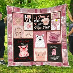 Pigs Girl While Premiun Quilt Blanket  Quilt and Home Decor