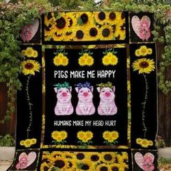 Pigs Make Me Happy 2 Pig Quilt Blanket  Quilt and Home Decor