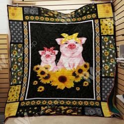 Pigs With Sunflower Quilt Blanket Great Customized Blanket Gifts For Birthday Christmas Thanksgiving and Home Decor