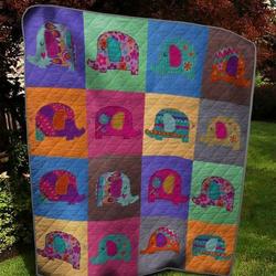 Pink Background Elephant Quilt Blanket  Quilt and Home Decor
