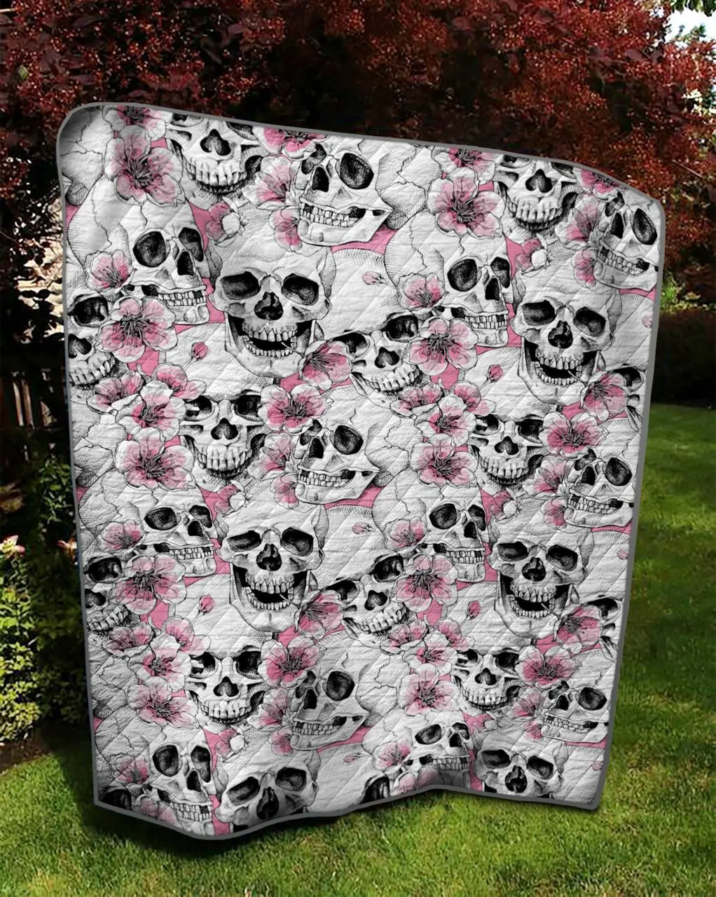 Pink Flowers Skull Vd Quilt Tdhck and Home Decor