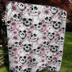 Pink Flowers Skull Vd Quilt Tdhck and Home Decor