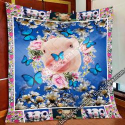 Pink Pig And Flower Quilt Blanket and Home Decor