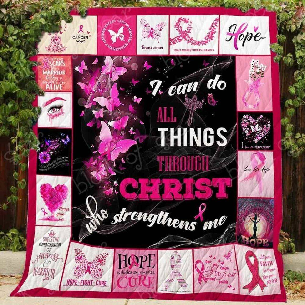 Pink Ribbon I Can Do All Thing Through Christ Blanket Kc1507 Quilt and Home Decor