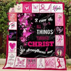 Pink Ribbon I Can Do All Thing Through Christ Blanket Kc1507 Quilt and Home Decor
