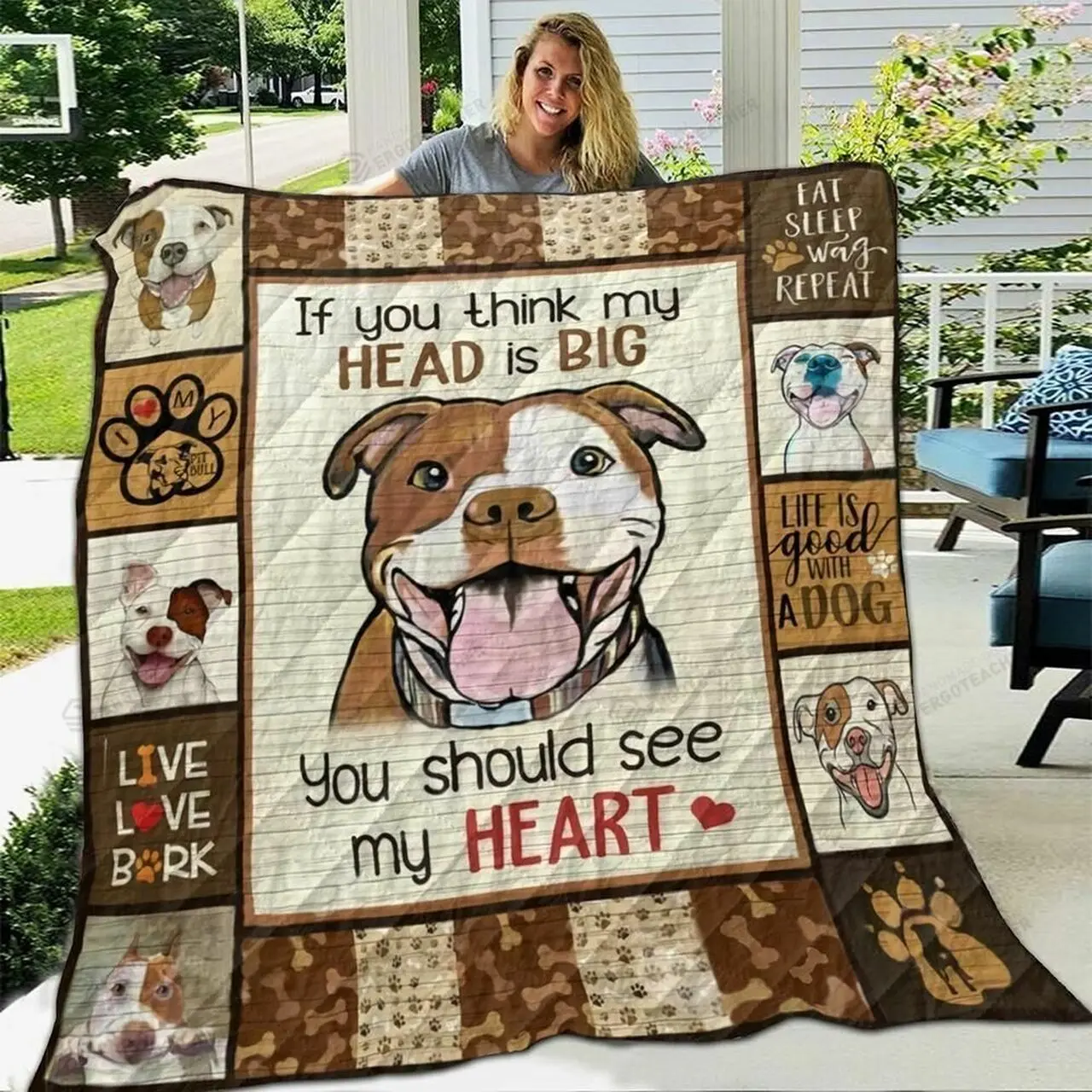 Pitbull If You Think My Head Is Big You Should See My Heart Quilt Blanket Great Customized Blanket Gifts For Birthday Christmas Thanksgiving and Home Decor