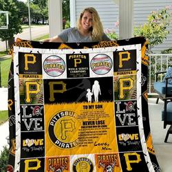 Pittsburgh Pirates  To My Son  Love Mom Quilt Blanket and Home Decor
