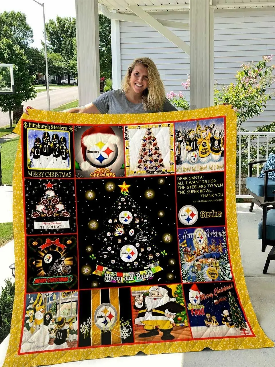 Pittsburgh Steelers Christmas Quilt Blanket and Home Decor