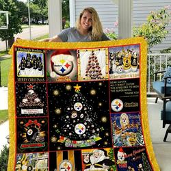 Pittsburgh Steelers Christmas Quilt Blanket and Home Decor