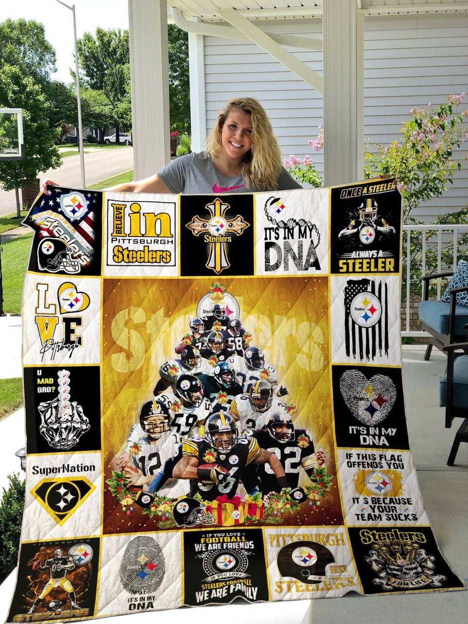 Pittsburgh Steelers Christmas Tree Quilt Blanket and Home Decor