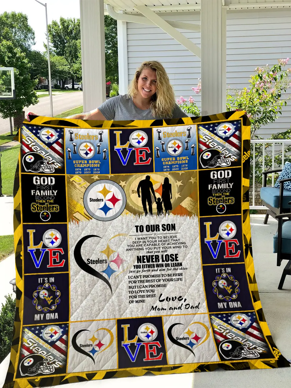 Pittsburgh Steelers To Our Son Love Mom And Dad Quilt and Home Decor
